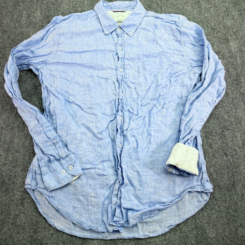 Trenery Shirt Mens XL Classic Regular Fit 100% Linen Light‎ Blue Button Down